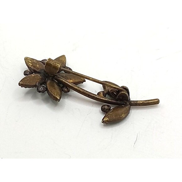 Antique Flower Brooch Green Stone  Old C Clasp - Picture 7 of 10